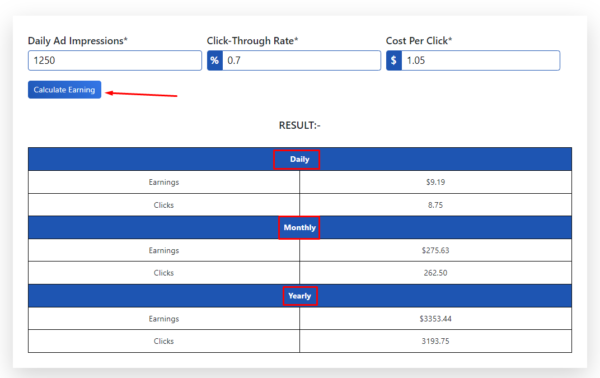 AdSense Revenue Calculator Tool: Calculate Adsense Earning